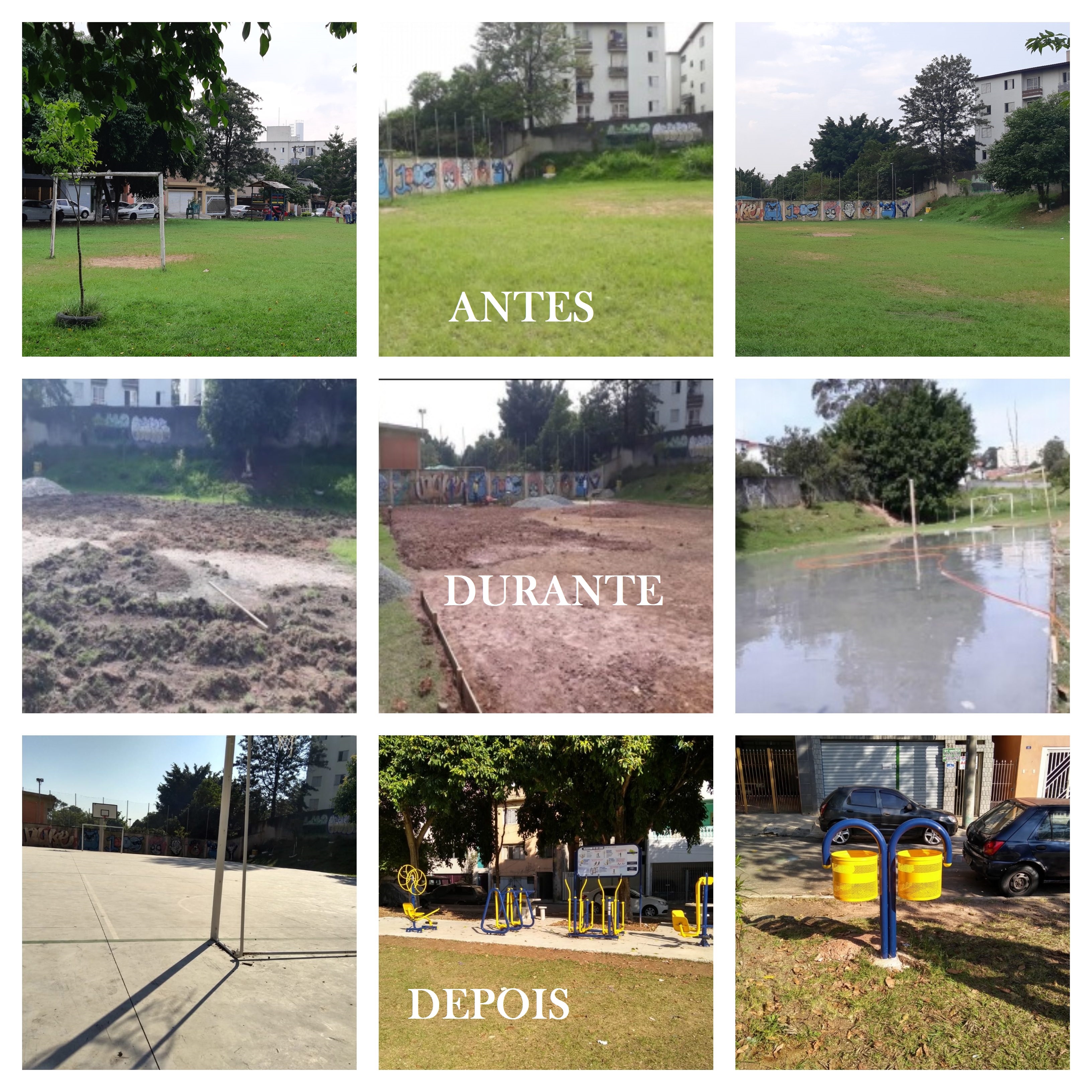 Nove quadros, mostram a evolução do local, antes, durante e depois da intervenção da Subprefeitura